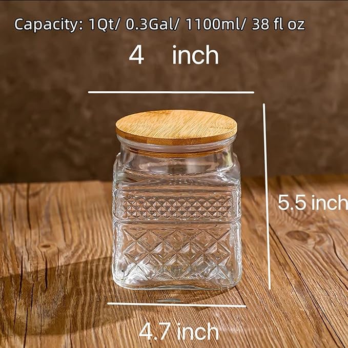 Glass Storage Jar, 38 FL OZ Glass Food Storage Canisters with Bamboo Lid, Kitchen Containers Decorative Jar Airtight Glass Jars For Cereal Nuts Snack Candy Cookies Coffee Tea-Ruum Studio Home