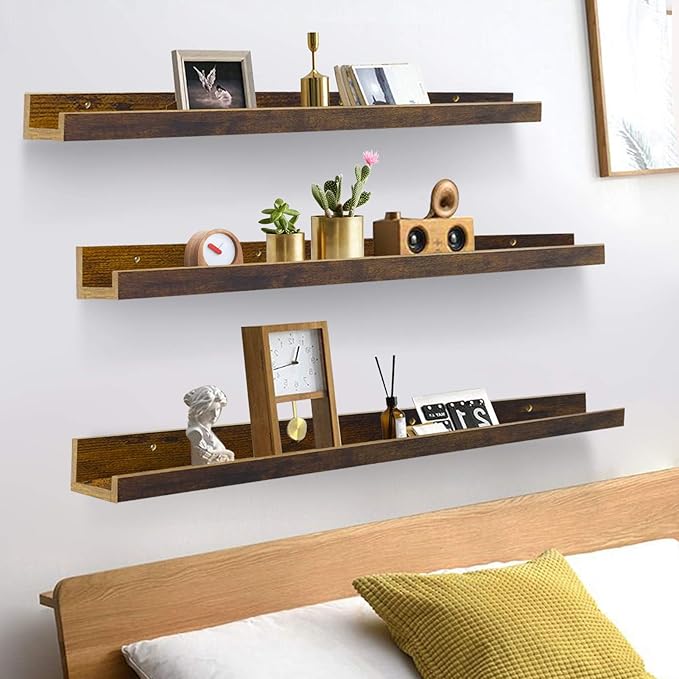 Giftgarden 47 Inch Long Floating Shelves for Wall, Rustic Picture Ledge Large Shelf for Living Room Bedroom Bathroom Kitchen, Set of 3 Different Sizes-Ruum Studio Home