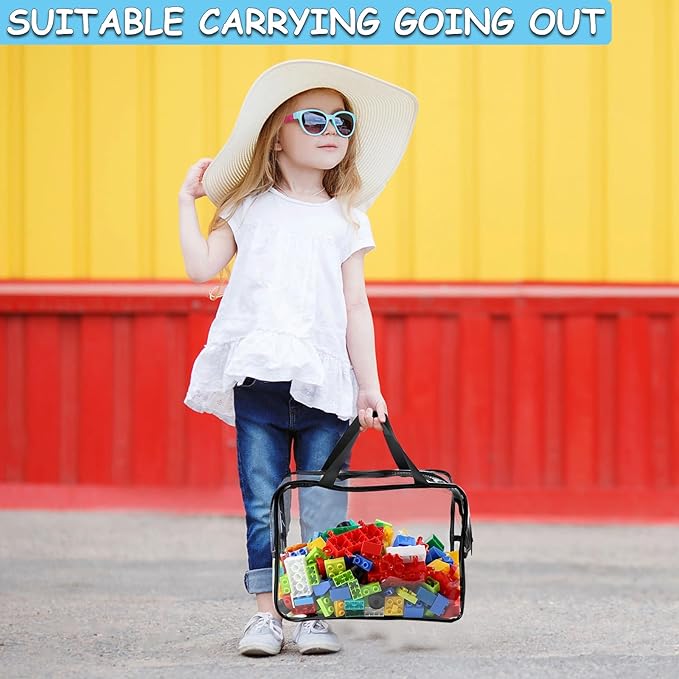 6 Packs Widen X-Large Toy Storage Bags 12.6×9.25×6.9In with Labels, Reusable Clear PVC Board Game Storage, Travel Waterproof Organizer Bags with Zipper for Building Blocks, Puzzle, Stuffed Animals-Ruum Studio Home