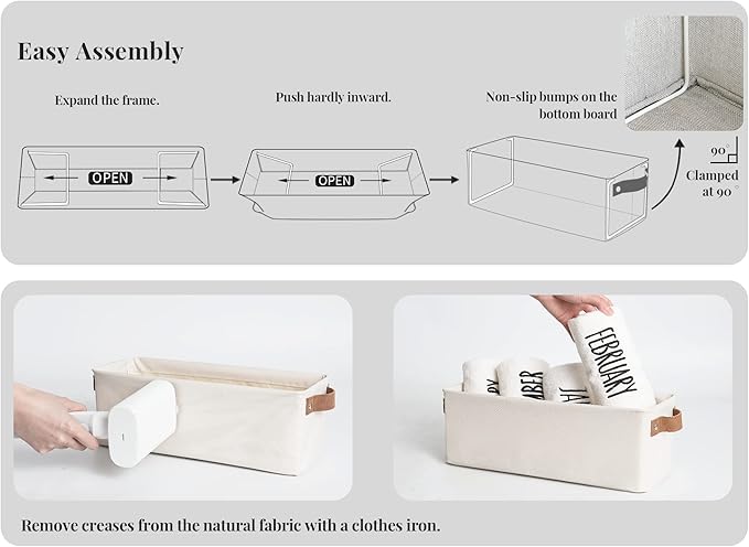 StorageWorks Narrow Storage Bins, Small Basket for Closet and Shelves, Fabric Organizer with Handles, Toilet Paper Storage, Beige, 2-Pack-Ruum Studio Home