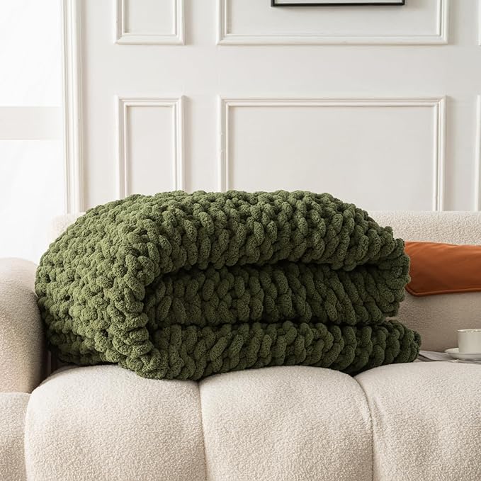 Ultra Soft Chunky Knit Blanket Throw -50x60 Hand Knitted Warm Chenille Throw Blanket, Home Decor Soft Thick Yarn Cable Knit Blanket Breathable Fleece Banket Christmas for Couch Bed Sofa Best GIF-Ruum Studio Home