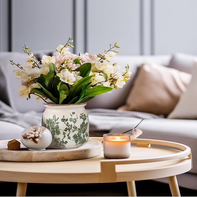 Vintage Planter Large Ceramic Plants Pot Beige Green Vintage Floral Ice Crack Cottage Scroll Vase Flower Vase Pot Indoor Plants Home Kitchen Decor Farmhouse Antique Decorative Gifts-Ruum Studio Home