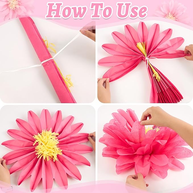 Homarkable 6 Pcs Large Pink Tissue Paper Flowers, 20 Inch Handcrafted Giant Paper Flowers for Spring Summer Party Wedding Birthday Backdrop Baby Shower Nursery Craft Outdoor Wall Decor-Ruum Studio Home