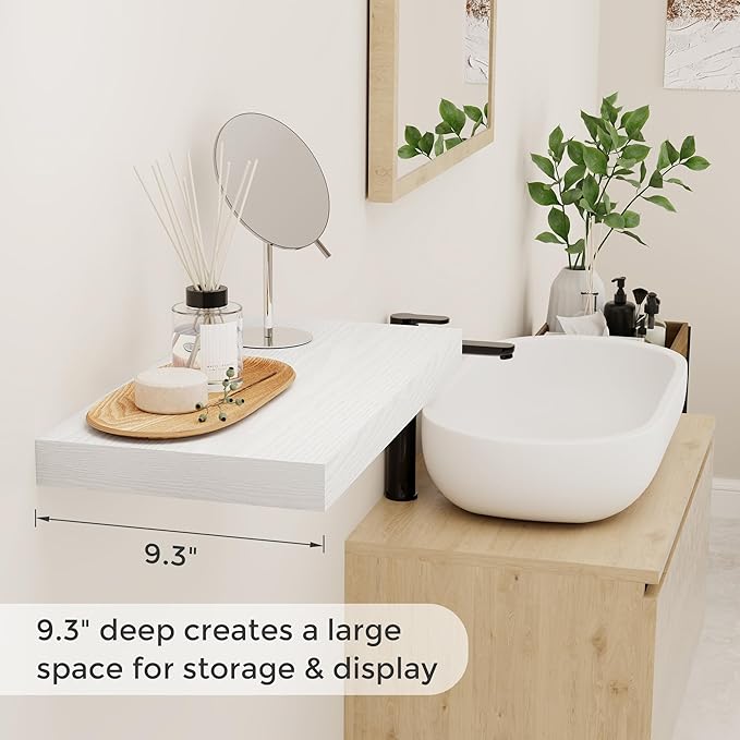 Fun Memories White Floating Shelves 16 Inch Long, 9 Inch Deep Wall Shelf for Bathroom, 16 x 9 Floating Shelf for Living Room, Bedroom, Kitchen, Rustic Wood Shelves for Wall, Set of 2-Ruum Studio Home