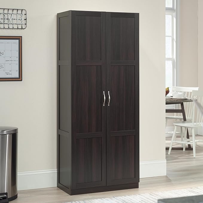 Sauder Storage Cabinet/ Pantry cabinets, 29.61 " x D: 16.02 " x H: 71.50", Cinnamon Cherry finish-Ruum Studio Home