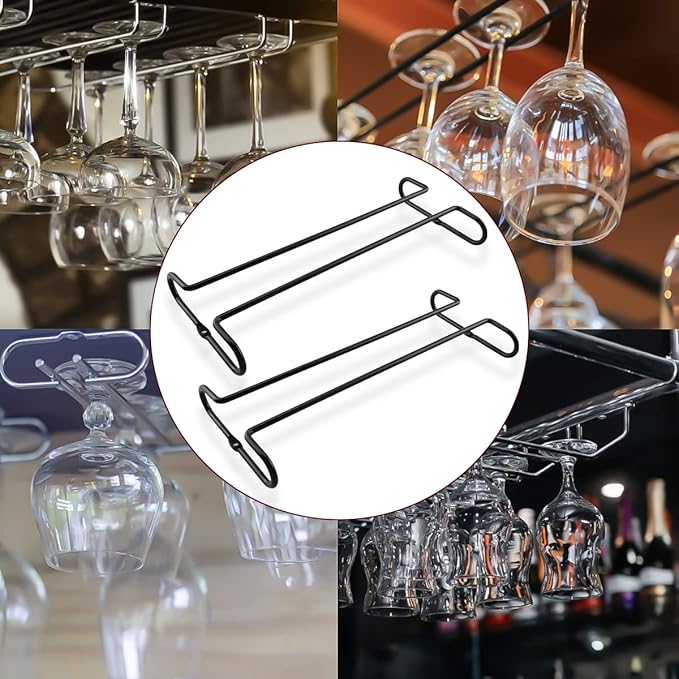 Enenes Heavy Duty Metal Stemware Rack 2 Pack, 10.3 Inch Under Cabinet Hanging Wine Glass Holder for Kitchen Bar, Organize Cups, Goblets, Wine Glasses-Ruum Studio Home
