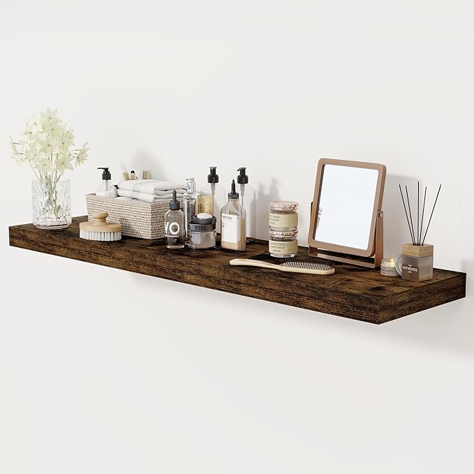 Floating Shelves 48 Inch Long, 12 Inch Deep Floating Shelves for Wall, 48 x 12 Large Wall Shelves for Home Storage & Display, 2" Thicked Floating Shelf for Bedroom, Living Room, Rustic Brown, 1 Pack-Ruum Studio Home