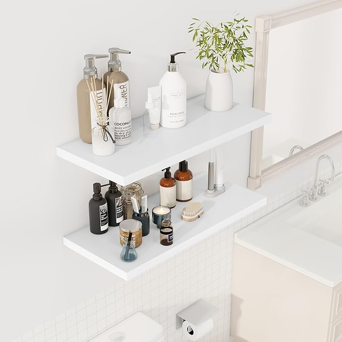 30" Floating Shelves for Wall, 12" Deep Slim White Floating Shelves, Wall-Mounted Shelves for Bedroom, Living Room, Kitchen, Bathroom - Set of 2-Ruum Studio Home