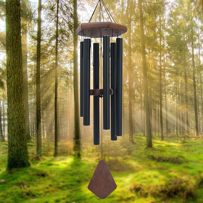 Wind Chimes for Outside, 30" Black Aluminium Wind Chime with Wind Catcher, Outdoor Garden Patio Decoration Windchimes, Classic Zen Gift for Men and Women-Ruum Studio Home
