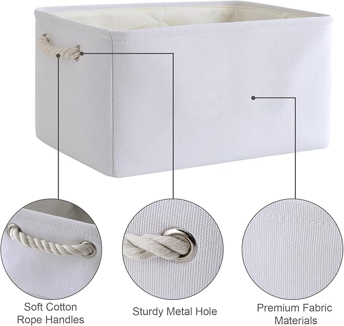 TheWarmHome Decorative Basket for Organizing - Medium-1Pack 13.8L*9.8W*6.7H Rectangular Fabric Storage Bin Organizer Basket with Handles for Clothes (White)-Ruum Studio Home
