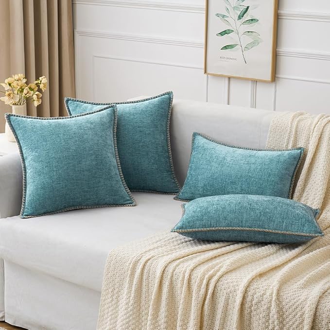 MIULEE Pack of 2 Couch Throw Pillow Covers 18x18 Inch Coastal Smoke Blue Farmhouse Decorative Pillow Covers with Stitched Edge Soft Chenille Solid Dyed Spring Pillow Covers for Sofa Bed Living Room-Ruum Studio Home