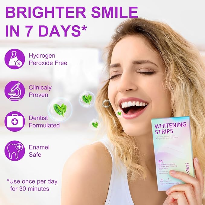 Teeth Whitening Strips,7-Day whitening Strips,Peroxide Free,Sensitive Teeth Whitener,Enamel Safe for Whiter Teeth,Deep Stains Removal,nstant Teeth Whitening Without The Harm (28pcs)-Ruum Studio Home