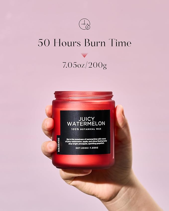M&SENSE Juicy Watermelon Scented Candle, 7.05oz 50 Hours Clean Non Toxic Natural Soy Wax Long Lasting Candle for Women Men, 2 Wick Fruit Scent Home Fragrance Home Decor for Housewarming Gifts-Ruum Studio Home