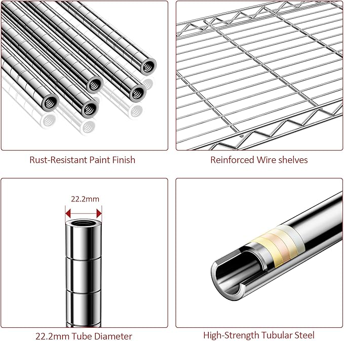 IZEUK 5-Tier Storage Shelving Unit with Wheels, Adjustable Heavy Duty Steel Wire Rack Organizer (Chrome, 17.7" D x 47.2" W x 76.7" H, 1750 lbs Capacity) for Garage, Kitchen, Pantry, Laundry, Basement-Ruum Studio Home