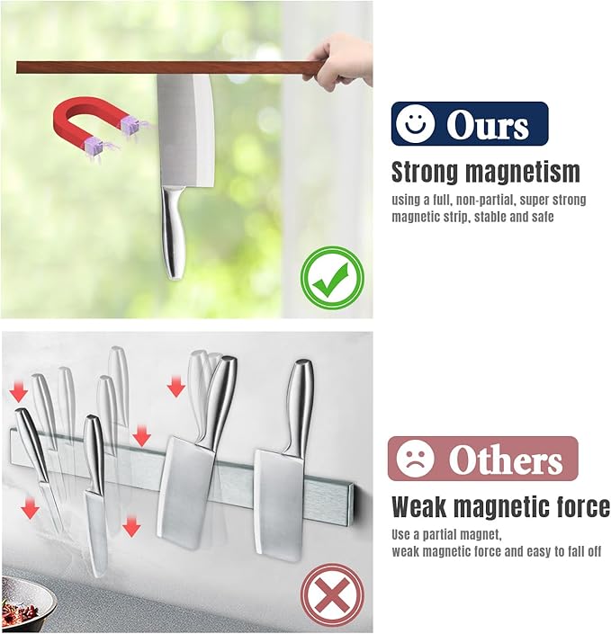 Dmore magnetic knife holder for wall—with 2 hooks, No Drilling 23 Inch walnut knife magnetic strip, Powerful knife magnet rack, include Adhesive Tape and screws for Knives, Utensils, and Tools-Ruum Studio Home