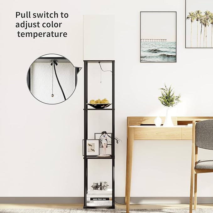 SUNMORY Floor Lamp with Shelves, Modern Square Standing Lamp with 3 Color Temperature Bulb, Corner Display Bookshelf Lamp for Living Room and Bedroom(Black)-Ruum Studio Home
