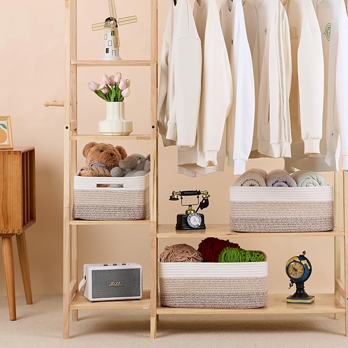 Large Storage Baskets for Shelves, Closet Organizers Bins for Clothes Blanket Towels, Baby Nursery, Toy Baskets Box, Woven Rope Baskets, 17 x 13 x 7.5”, 2 Packs Gradient Brown-Ruum Studio Home