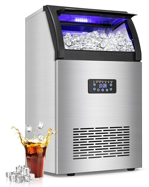 Commercial Ice Maker Machine 150LBS/24H with 50LBS Storage Bin, Stainless Steel Undercounter/Freestanding Ice Maker Machine for Home Bar Outdoor, 55PCS Ice Cubes Ice Machine, Self Cleaning-Ruum Studio Home