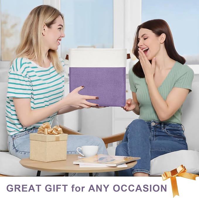 Collapsible Fabric Storage Cubes 11x11 Cube Storage Bins, 4 Pack Closet Baskets Box with Handles for Organizing, Shelf, Toys, Clothes, Home, Office, Nursery (Purple&White)-Ruum Studio Home