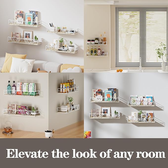 Floating Shelves for Wall Set of 4, Different Sizes Mounted Wood Floating Shelf, Wall Shelves for Living Room, Bedroom, Bathroom, Kitchen, Farmhouse Decor, Office-Ruum Studio Home