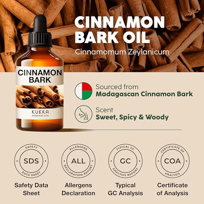 Kukka Cinnamon Essential Oil for Skin & Diffuser - 4 Fl Oz - 100% Pure Natural Cinnamon Oil, Aromatherapy and Candles & Soap Making Scent DIY-Ruum Studio Home