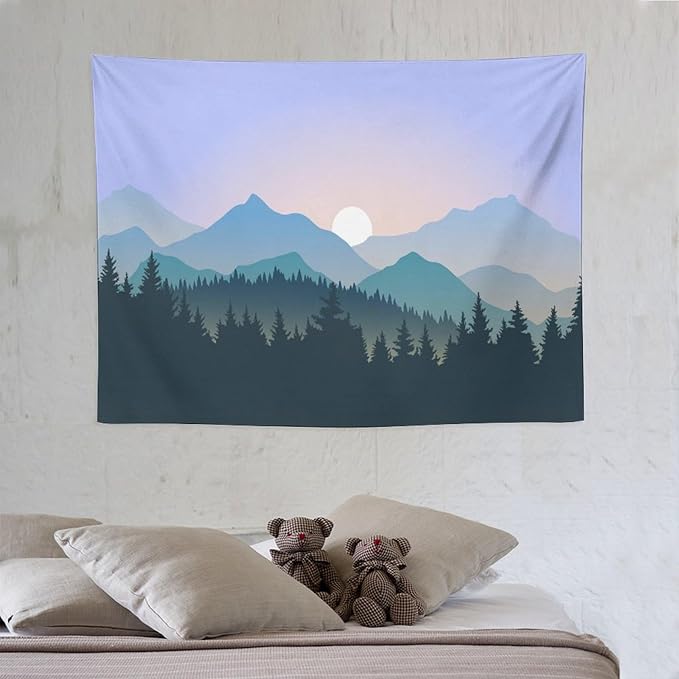 HZOHNAGO Mountain Tapestry Forest Mountain Sunrise Pattern Printed Wall Tapestry Wall Hanging for Bedroom Living Room Dorm 40" W x 30" H-Ruum Studio Home