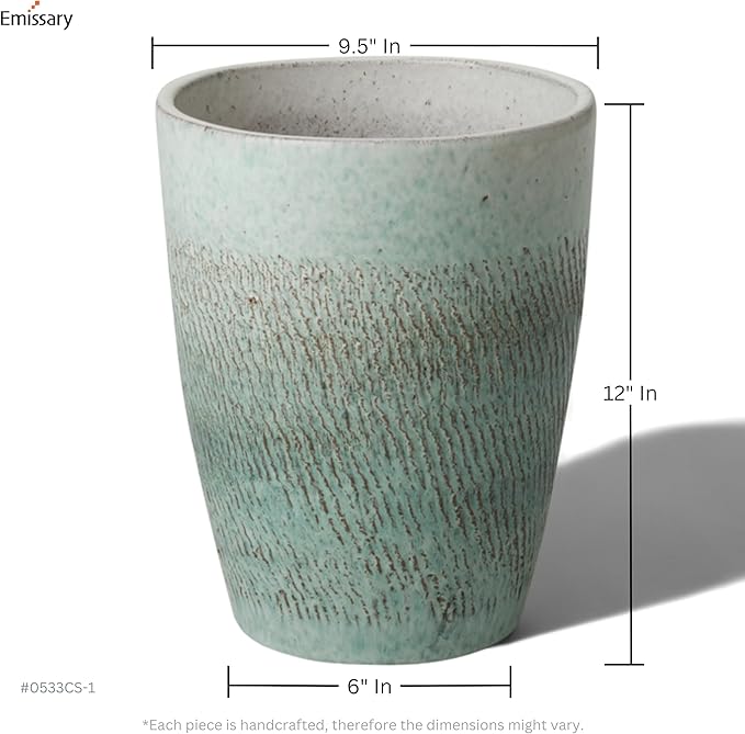 Emissary Bullet 9.5 in. Coastal Splash Ceramic Round Planter (9.5 in. L x 9.5 in. W x 12 in. H) with Drainage Hole-Ruum Studio Home