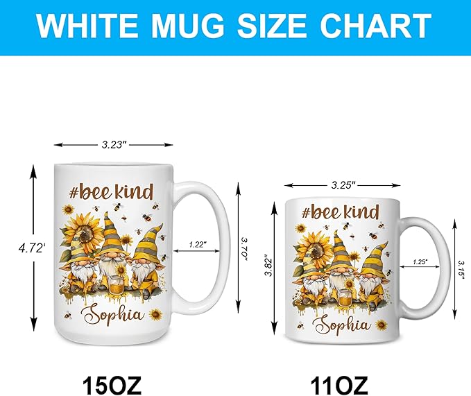 Hyturtle Personalized Bee Gnomes Mug - Bee Keeper Gifts For Women - Honeybee Gifts For Gnomes Lover - Animals Present For Lover - Teacher Appreciation Present - Custom Coffee Cup Ceramic Mug 11 15 Oz-Ruum Studio Home