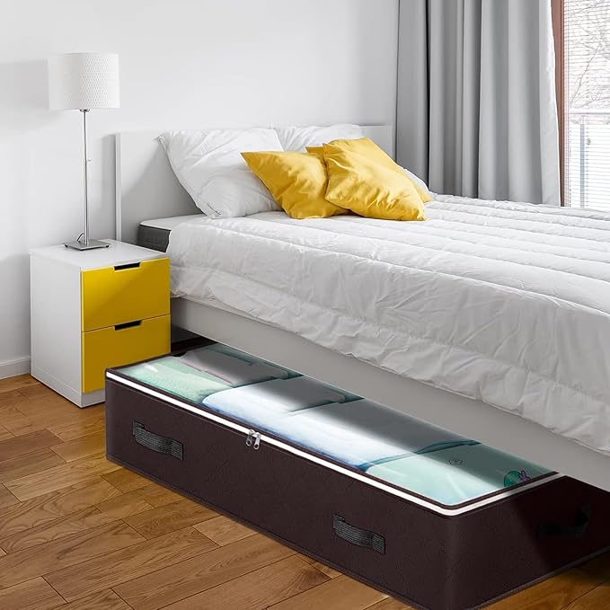Budding Joy 6 Pack 90L Under bed Storage Containers Organizer Large Capacity Underbed Clothes Storage Bins Organization and Storage Bedroom Foldable Storage Bags with Clear Window Brown-Ruum Studio Home