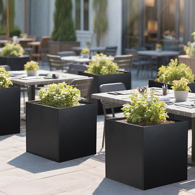 Galvanized Steel Planter Box Black Metal Planter Large Square Indoor Outdoor Planters Cube Steel Heavy Duty Flower Pot 26Inch Powder Coating Modern Commercial Residential for Patio, Deck, Yard, Garden-Ruum Studio Home