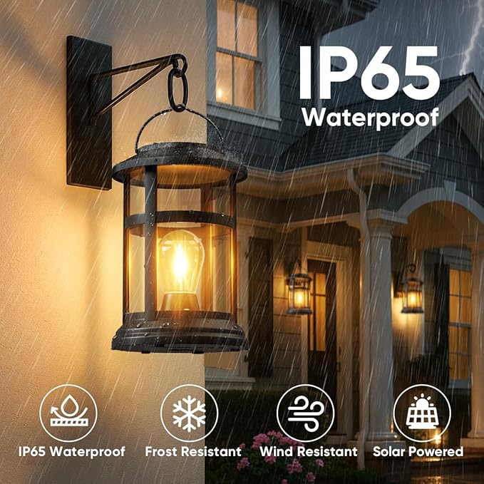Solar Lanterns Outdoor Waterproof: 2 Pack Hanging Solar Lights for Outside Patio Porch Garden Tabletop Decor - Bright LED Warm White Solar Powered Lighting - 2025 Gardening Lovers Mom Gifts-Ruum Studio Home