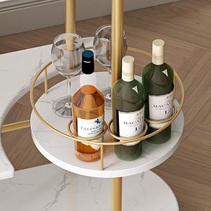 3 Tier Gold Bar Carts for Home Bar Serving Cart with Wheels, Heavy Duty Bar Wine Cart with Storage Shelves, for The Living Room, Kitchen, Bar, Party-Ruum Studio Home