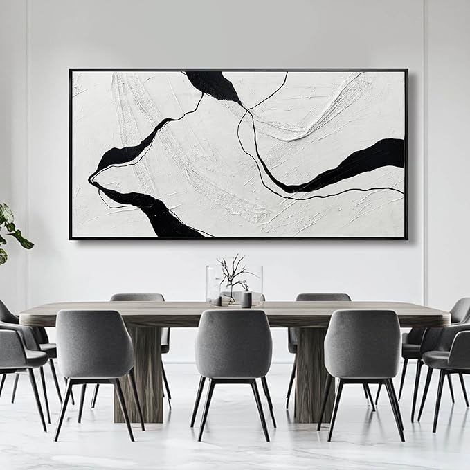Large Framed Abstract Wall Art 29"x58" Black and White Contemporary Line Canvas Neutral Wall Decor for Modern Living Room Office Bedroom-Ruum Studio Home