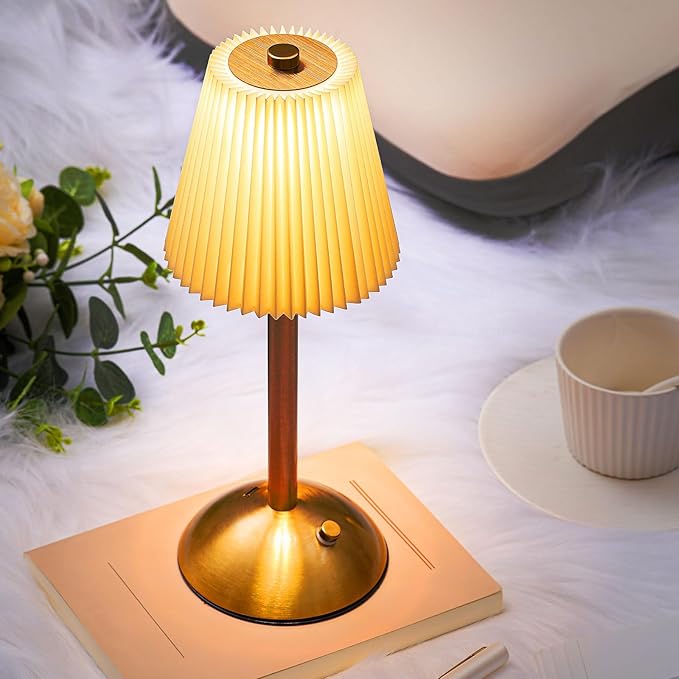 Liliful 2 Pcs LED Portable Cordless Table Lamp Touch Battery Operated Rechargeable Desk Lamp 3 Color Dimmable for Bedroom Living Room Dining (Beige Cloth Style,Gold)-Ruum Studio Home