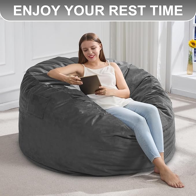 Hobestluk 4FT Bean Bag Chair Giant Bean Bag Chairs for Adults Large Bean Chairs with Removable Cover, Beanbag Chair with Filler, Adult Bean Bag Chairs for Living Room, Bedroom-Ruum Studio Home