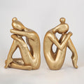 Unique Cast Iron Girl Thinker Bookends, Heavy-Duty Decorative Book Stoppers for Shelves, Creative Home and Office Desk Ornaments, 1 Pair/2 Pieces, 5.9"-Ruum Studio Home