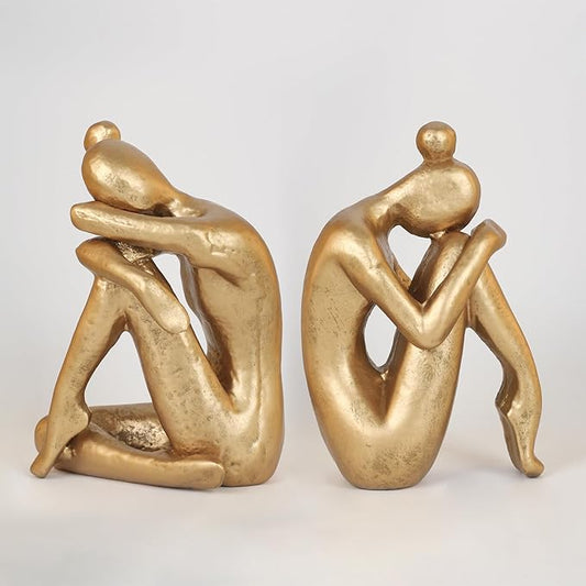 Unique Cast Iron Girl Thinker Bookends, Heavy-Duty Decorative Book Stoppers for Shelves, Creative Home and Office Desk Ornaments, 1 Pair/2 Pieces, 5.9"-Ruum Studio Home