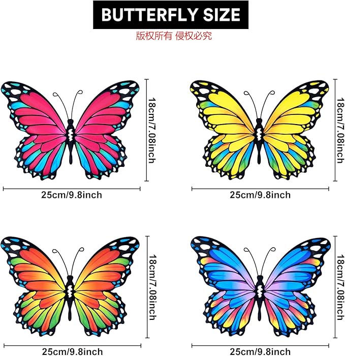 Oraytteo Metal Butterfly Wall Outdoor Decor - 4pcs 9.8inch Hanging Butterflies Wall Art Sculptures for Indoor and Outdoor Fence Patio Yard Home Wall Decorations, Gift for Mom Dad Friends-Ruum Studio Home