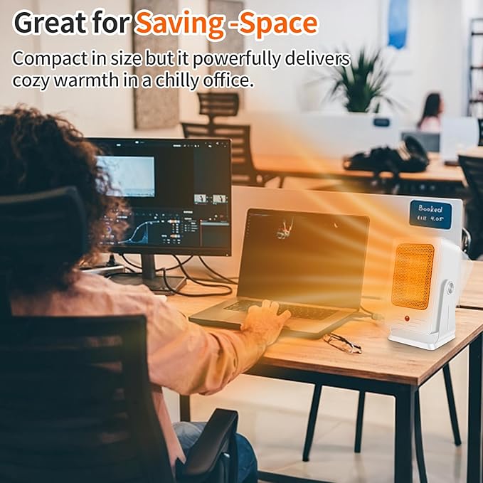 Portable Space Heaters for Indoor Use,Desktop Heater with 900W PTC 2s Fast Heating, 30° Adjustable Angle Design Small Electric Heater Lightweight for Personal, Office,Room,White-Ruum Studio Home