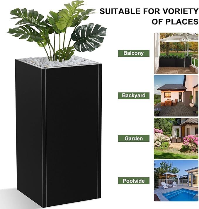 Metal Planter Box, Planter Boxes Outdoor Heavy Duty Metal Garden Planter Spliced Flower Pot with Partitions, All-Weather Use with Drainage Holes for Patio/Porch-30 x 14" x 14"-Ruum Studio Home