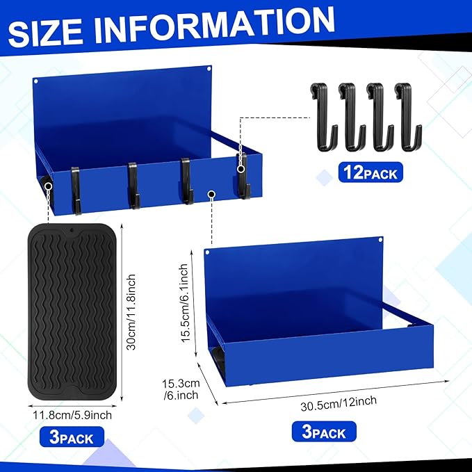 3 Pack Magnet Garage Organizer Magnetic Spice Rack for Refrigerator 20 lb Capacity Shelf Hanging Heavy Duty Magnetic Fridge Side for Organize Garage Tools(Blue)-Ruum Studio Home