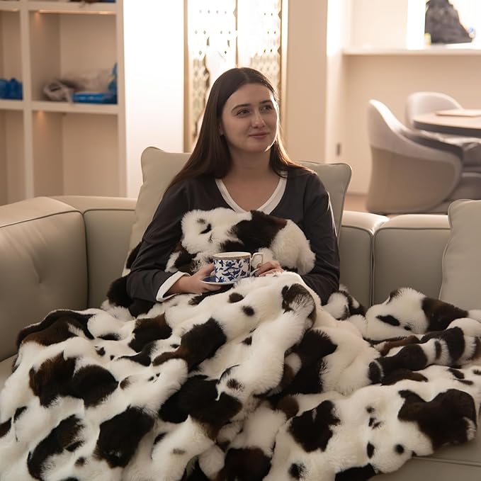 Cow Print Faux Fur Throw Blanket for Couch, Soft & Plush Fuzzy Blanket for Sofa, Bedroom, Living Room, Super Soft Warm for Adults Kids Girl Gifts Bedroom Couch Sofa Travel,50x60 Inches Black Brown-Ruum Studio Home
