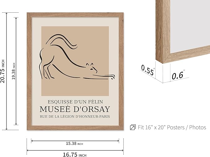 Poster Master Vintage Poster - Retro Minimalist Print - Gift for Artist, Housewarming - Cat, Line Drawing, Sketch, Abstract - Wall Decor for Living Room, Bedroom, 16x20 Beige Framed-Ruum Studio Home