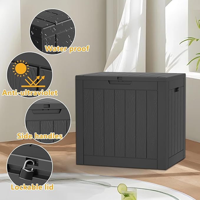 30 Gallon Resin Deck Box,Lockable Outdoor Storage Box for Patio Cushions Storage Furniture,Garden Tools,Pool Supplies, Weatherproof and UV Resistant- Black-Ruum Studio Home