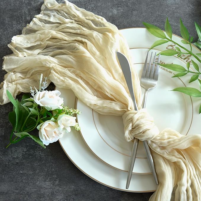 Sioloc 10 Pack Beige Cheesecloth Table Runner Fall Autumn Decor for Home 10ft Table Cloth for Tea Wedding Birthday Party Baby Bridal Shower Halloween Thanksgiving-Ruum Studio Home