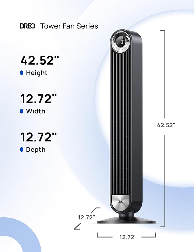 Dreo Tower Fan for Bedroom, 90° Oscillating Standing Floor Fan with 28ft/s Velocity, 25dB Quiet for Sleep, DC Motor, 9 Speeds, 4 Modes, 12H Timer, Voice & APP & Remote Control, 42" Cruiser Pro T2 S-Ruum Studio Home