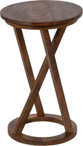 Kate and Laurel Aja Modern Side Table; 15 x 15 x 23; Walnut Brown; Decorative Modern Geometric Wood Bedroom Nightstand Table with Round Tabletop and Unique Slanted Legs-Ruum Studio Home