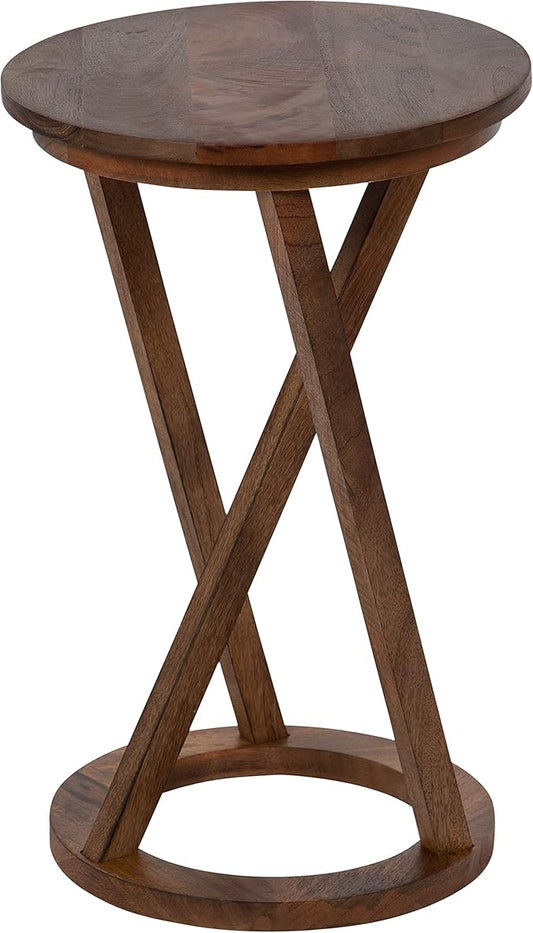 Kate and Laurel Aja Modern Side Table; 15 x 15 x 23; Walnut Brown; Decorative Modern Geometric Wood Bedroom Nightstand Table with Round Tabletop and Unique Slanted Legs-Ruum Studio Home