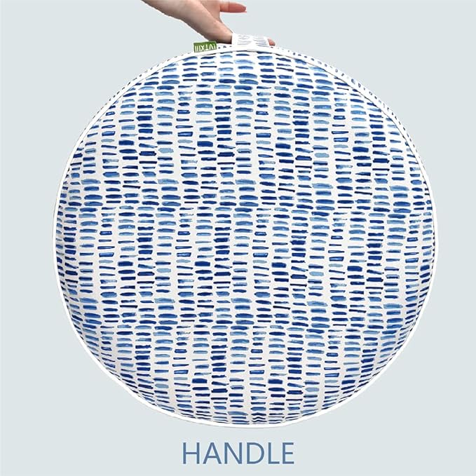 LVTXIII Outdoor Inflatable Ottoman Stool, Patio Water Repellent Footrest Stool with Handle, Portable Outside Round Ottoman for Patio Garden, Camping or Home Use, 21"x21"x9", Blue Pebble-Ruum Studio Home