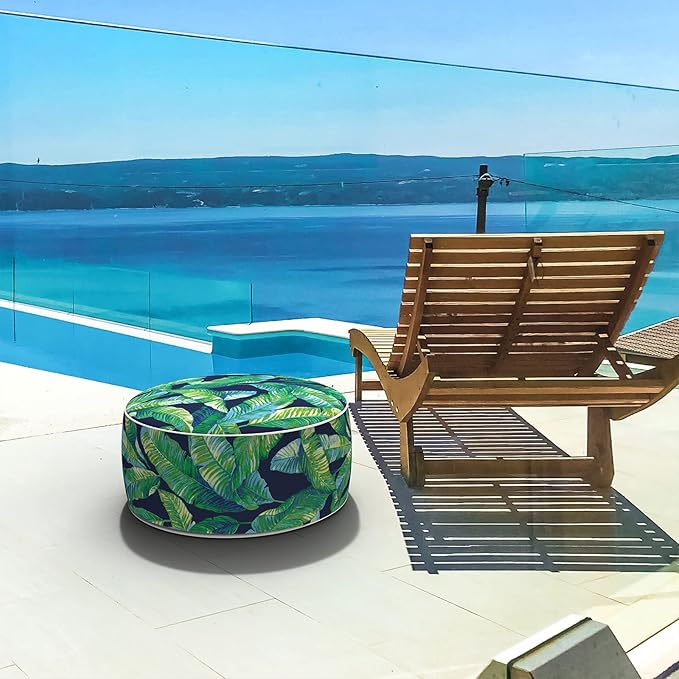 LVTXIII Inflatable Stool Ottoman Footrest with Handle, All Weather Foot Rest, Indoor or Outdoor Use for Home Patio Garden and Camping, D21 x H9, Hanalei Lagoon-Ruum Studio Home